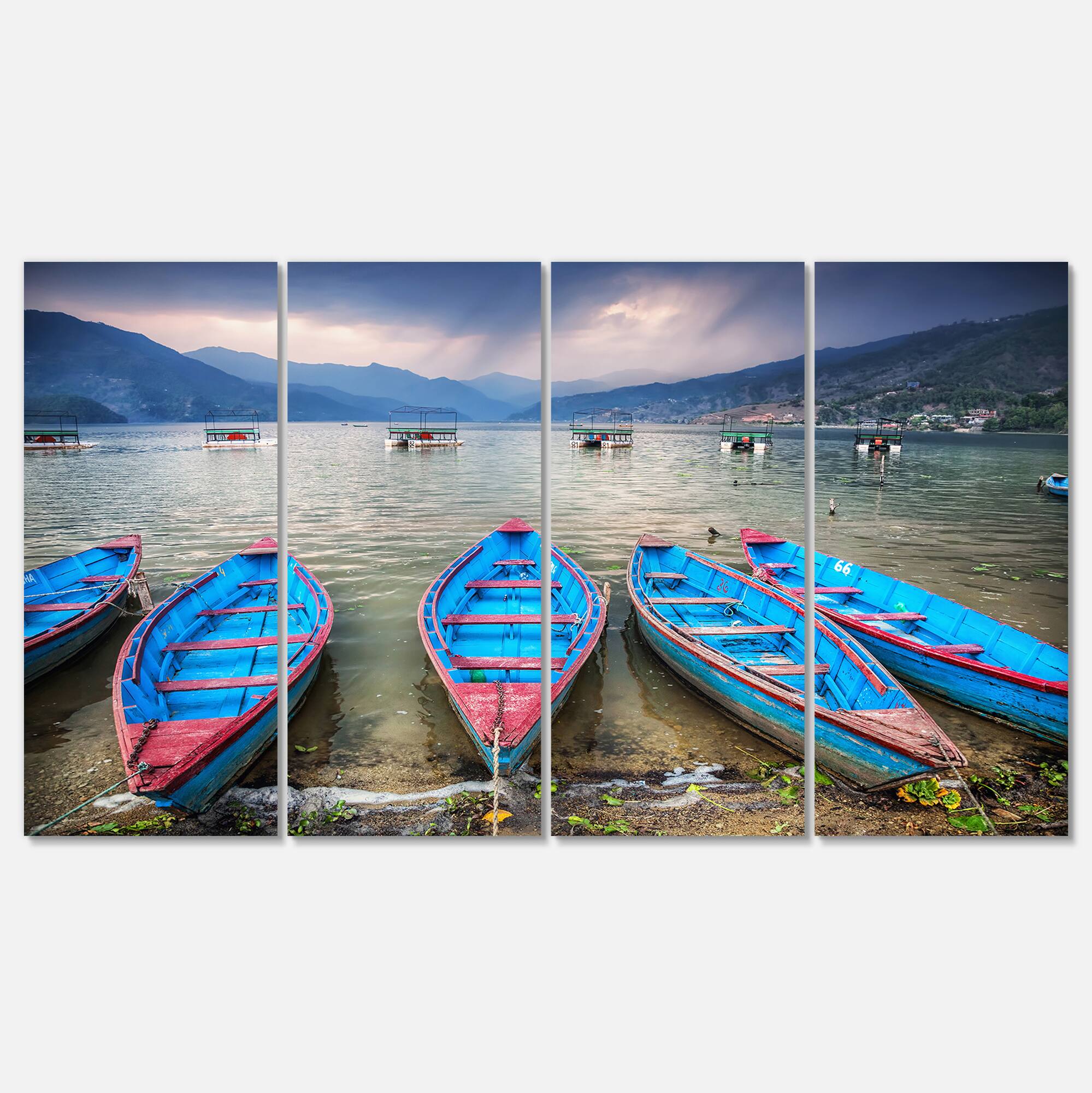 Designart - Row of Blue Boats in Pokhara Lake